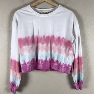 STORY Womens Sweatshirt Sweater Medium White‎ Pink Tie Dye Cropped Barbiecore